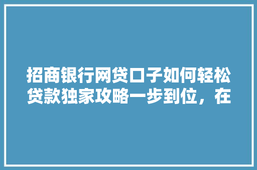招商银行网贷口子如何轻松贷款独家攻略一步到位，在手