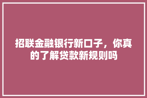 招联金融银行新口子，你真的了解贷款新规则吗