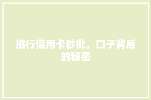 招行信用卡秒批，口子背后的秘密