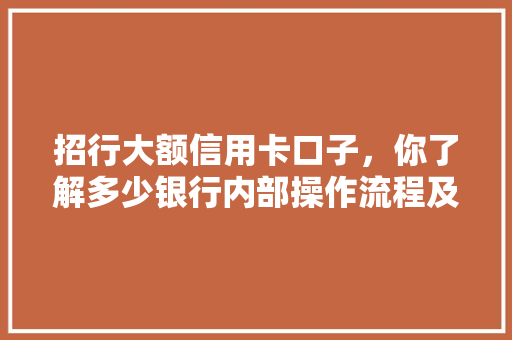 招行大额信用卡口子，你了解多少银行内部操作流程及注意事项