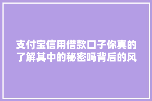 支付宝信用借款口子你真的了解其中的秘密吗背后的风险与机遇