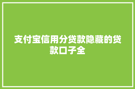 支付宝信用分贷款隐藏的贷款口子全