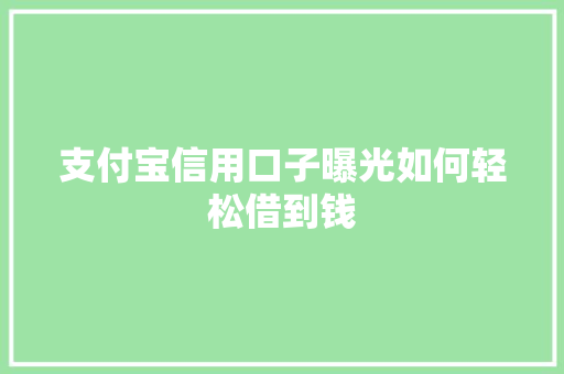 支付宝信用口子曝光如何轻松借到钱