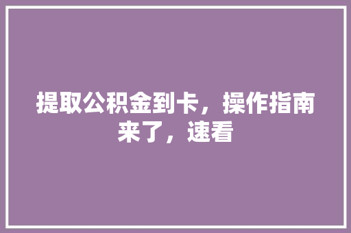 提取公积金到卡，操作指南来了，速看