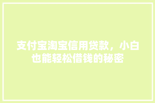支付宝淘宝信用贷款，小白也能轻松借钱的秘密