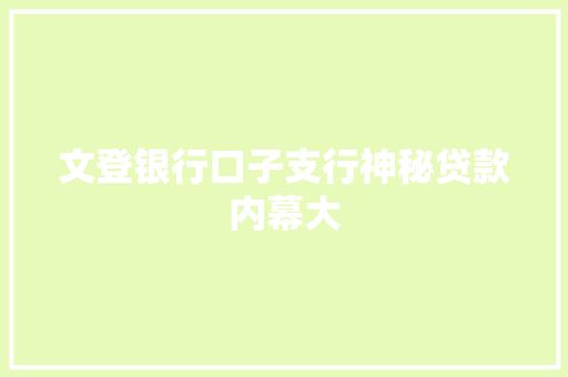 文登银行口子支行神秘贷款内幕大