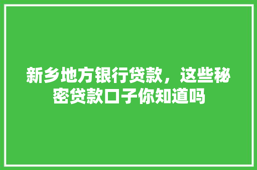 新乡地方银行贷款，这些秘密贷款口子你知道吗