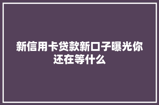 新信用卡贷款新口子曝光你还在等什么