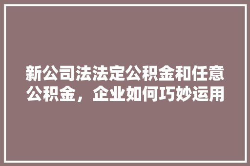 新公司法法定公积金和任意公积金，企业如何巧妙运用