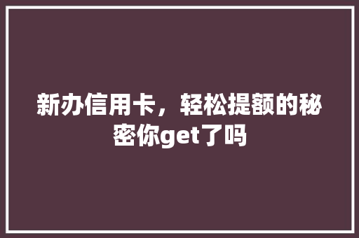 新办信用卡，轻松提额的秘密你get了吗