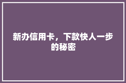 新办信用卡，下款快人一步的秘密