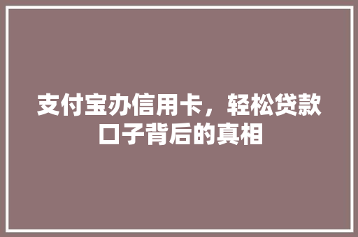 支付宝办信用卡，轻松贷款口子背后的真相