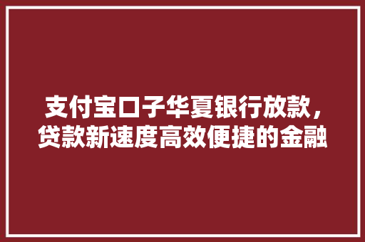 支付宝口子华夏银行放款，贷款新速度高效便捷的金融服务