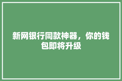 新网银行同款神器，你的钱包即将升级