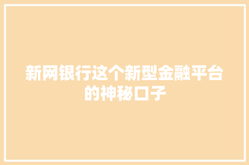 新网银行这个新型金融平台的神秘口子
