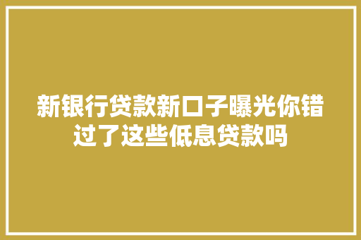 新银行贷款新口子曝光你错过了这些低息贷款吗
