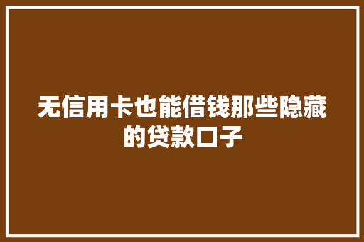 无信用卡也能借钱那些隐藏的贷款口子