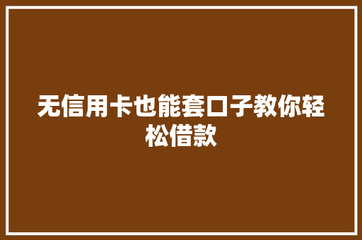 无信用卡也能套口子教你轻松借款