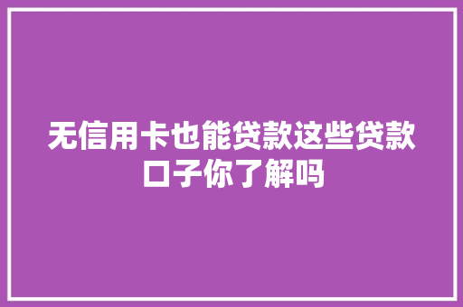无信用卡也能贷款这些贷款口子你了解吗
