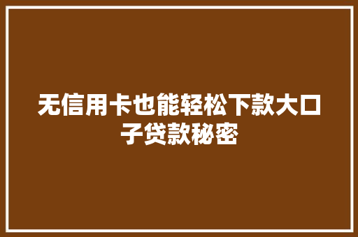 无信用卡也能轻松下款大口子贷款秘密