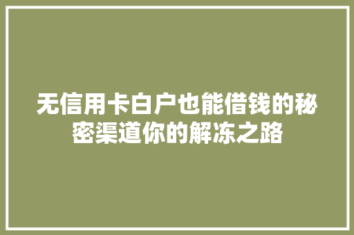 无信用卡白户也能借钱的秘密渠道你的解冻之路