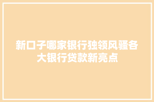 新口子哪家银行独领风骚各大银行贷款新亮点
