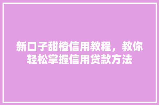 新口子甜橙信用教程，教你轻松掌握信用贷款方法