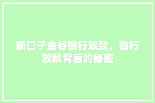 新口子金谷银行放款，银行放款背后的秘密