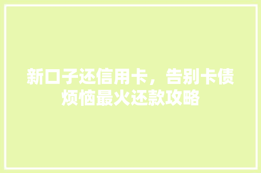 新口子还信用卡，告别卡债烦恼最火还款攻略