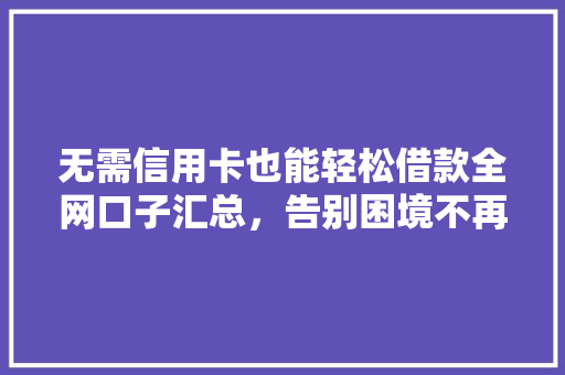 无需信用卡也能轻松借款全网口子汇总，告别困境不再是梦