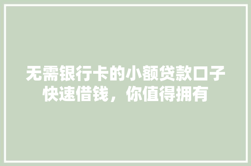 无需银行卡的小额贷款口子快速借钱，你值得拥有
