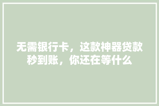 无需银行卡，这款神器贷款秒到账，你还在等什么
