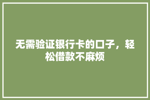 无需验证银行卡的口子，轻松借款不麻烦