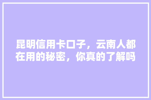 昆明信用卡口子，云南人都在用的秘密，你真的了解吗