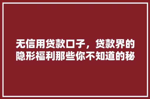 无信用贷款口子，贷款界的隐形福利那些你不知道的秘密