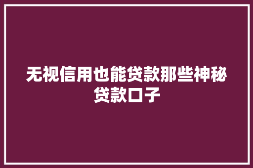 无视信用也能贷款那些神秘贷款口子