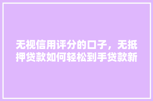 无视信用评分的口子，无抵押贷款如何轻松到手贷款新玩法
