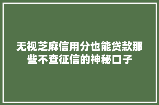 无视芝麻信用分也能贷款那些不查征信的神秘口子