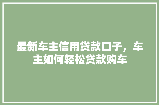 最新车主信用贷款口子，车主如何轻松贷款购车