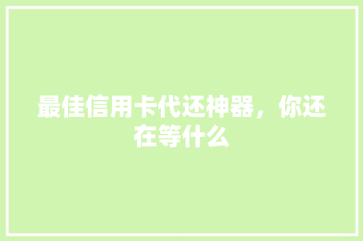 最佳信用卡代还神器，你还在等什么