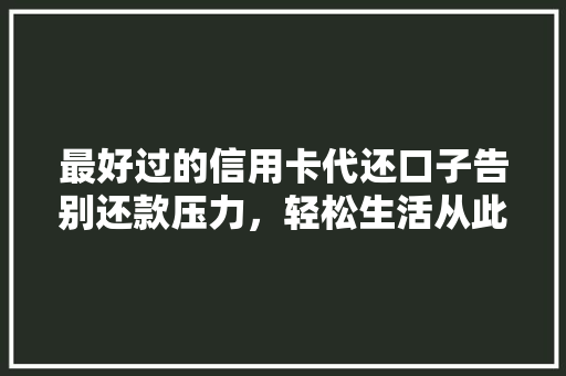 最好过的信用卡代还口子告别还款压力，轻松生活从此开始