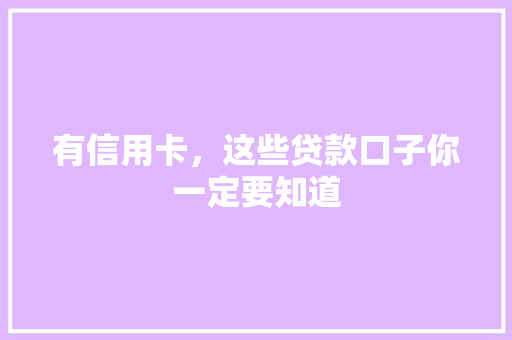 有信用卡，这些贷款口子你一定要知道