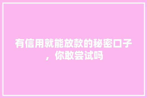 有信用就能放款的秘密口子，你敢尝试吗