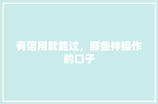 有信用就能过，那些神操作的口子