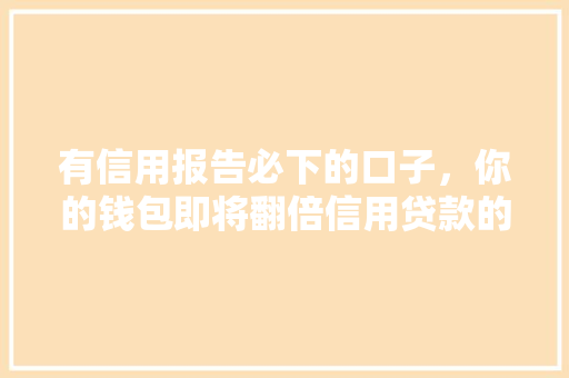 有信用报告必下的口子，你的钱包即将翻倍信用贷款的神秘世界