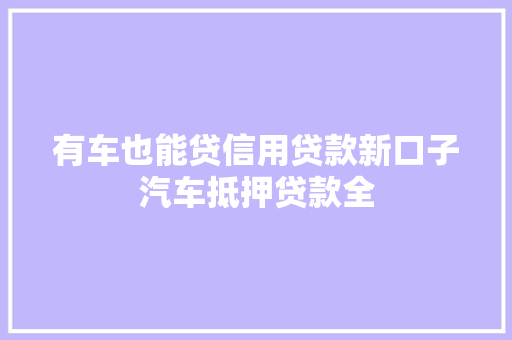 有车也能贷信用贷款新口子汽车抵押贷款全