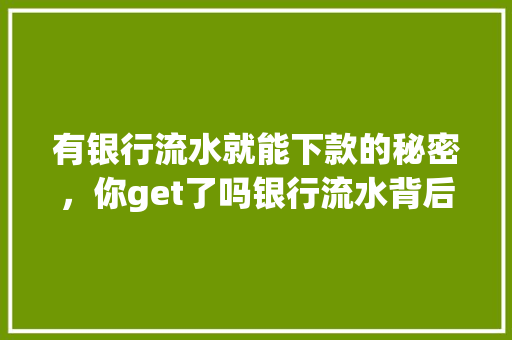 有银行流水就能下款的秘密，你get了吗银行流水背后的下款奥秘