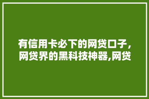 有信用卡必下的网贷口子，网贷界的黑科技神器,网贷界的神口子