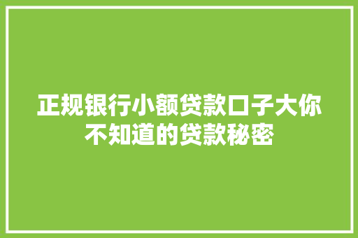 正规银行小额贷款口子大你不知道的贷款秘密