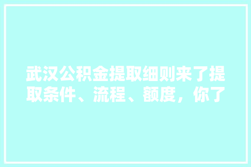 武汉公积金提取细则来了提取条件、流程、额度，你了解多少
